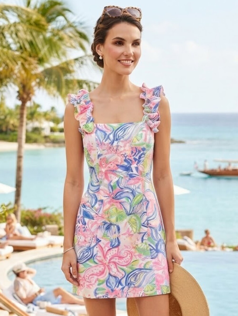 Lilly Pulitzer Ruffle Square Neck Floral Shift Dress Size 2